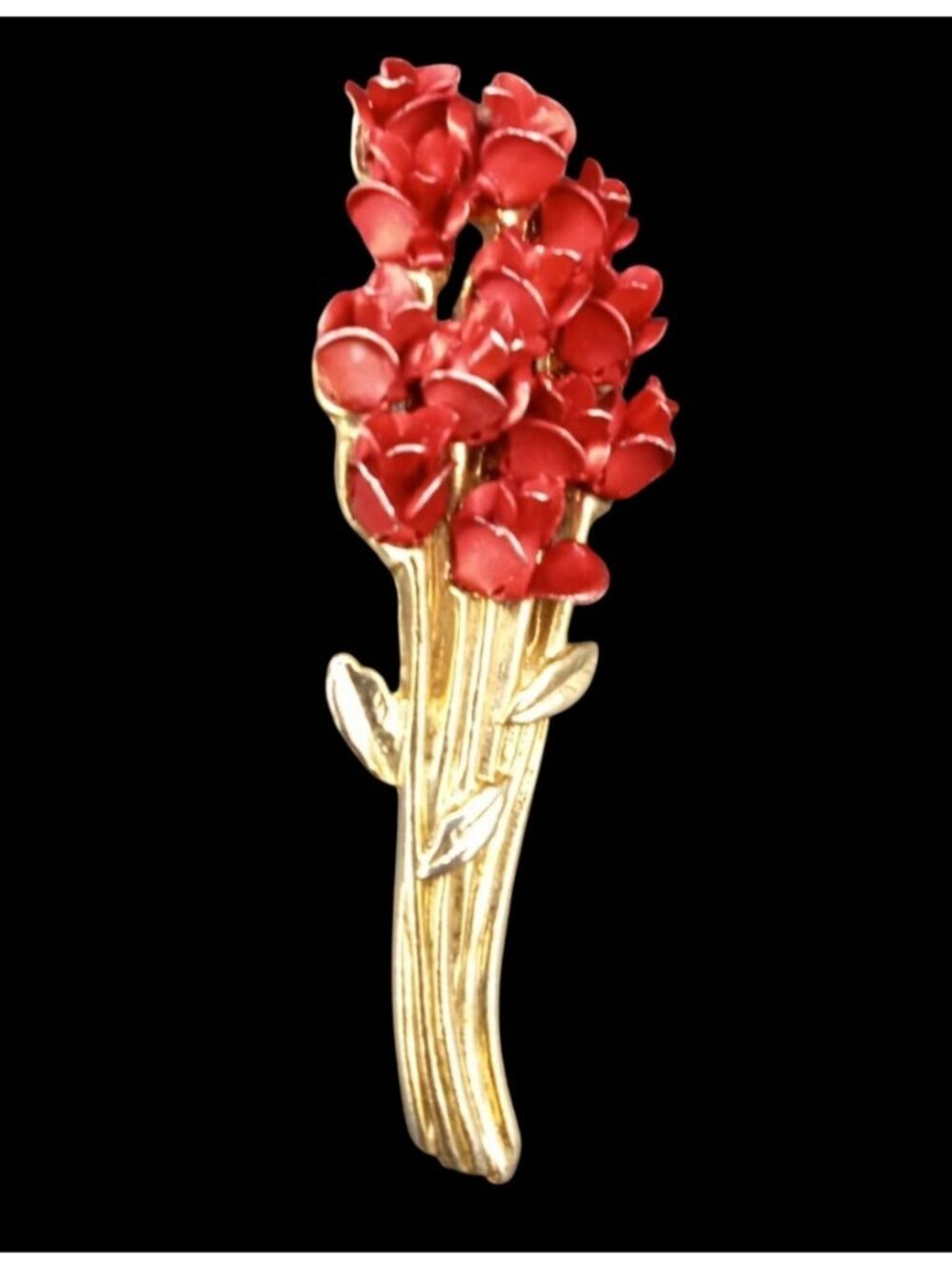 Red Rose Bouquet Brooch Pin DM 97 Gold Tone Floral Vintage Jewelry 2 Inch